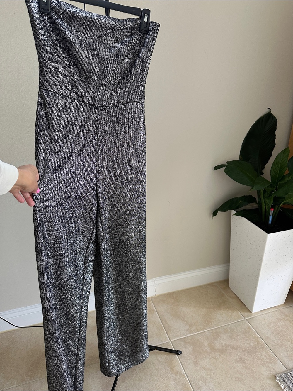 RACHEL Rachel Roy Metallic Silver Strapless Jumpsuit